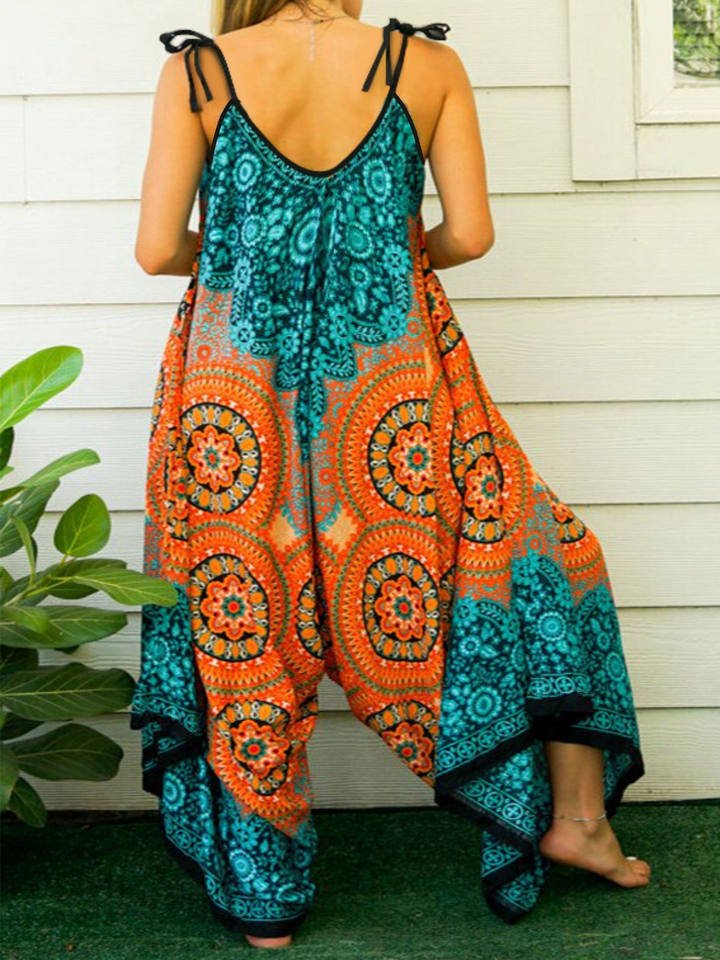 Plus Size Floral Print Sleeveless Jumpsuit Wide Leg Casual Womens Clothing