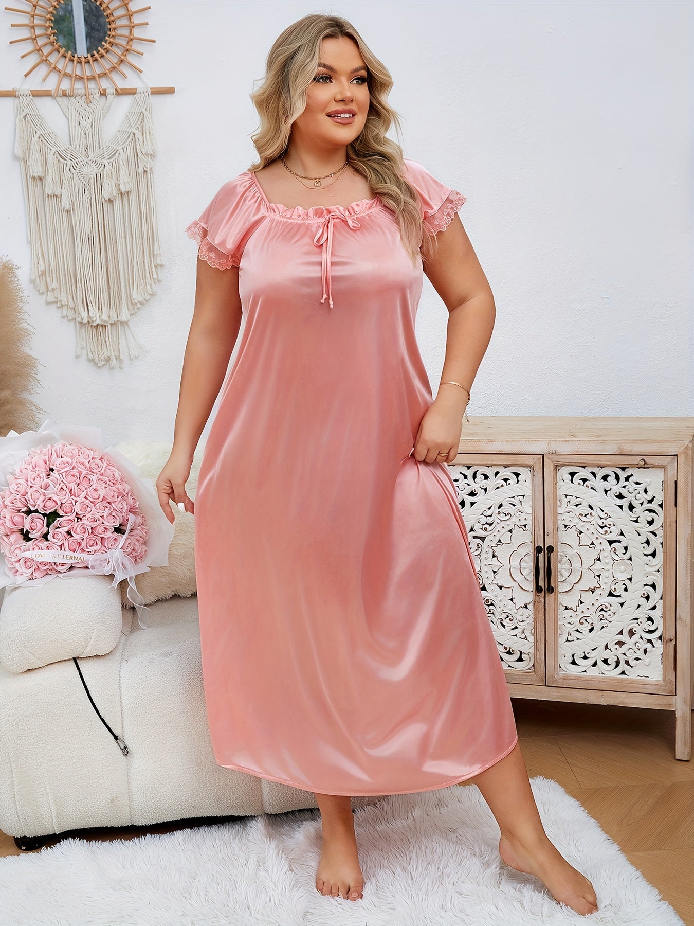 Women Summer Pajama Style Thin Long Dress Sexy Casual Nightwear