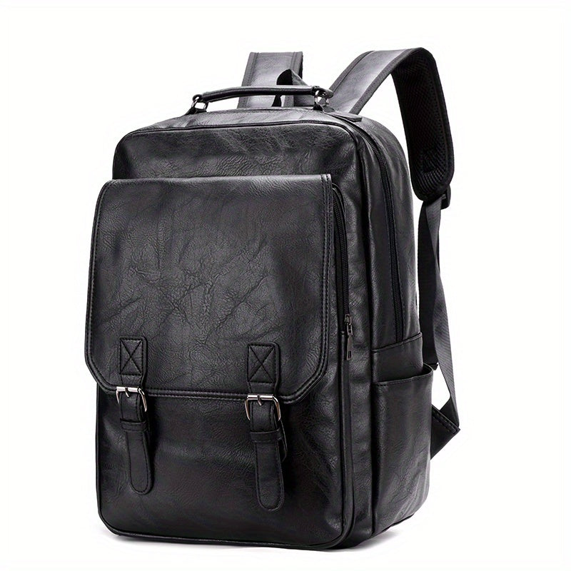 Mochila para portátil impermeable de cuero sintético para hombre en negro para portátil de 15,6 pulgadas, compatible con TSA