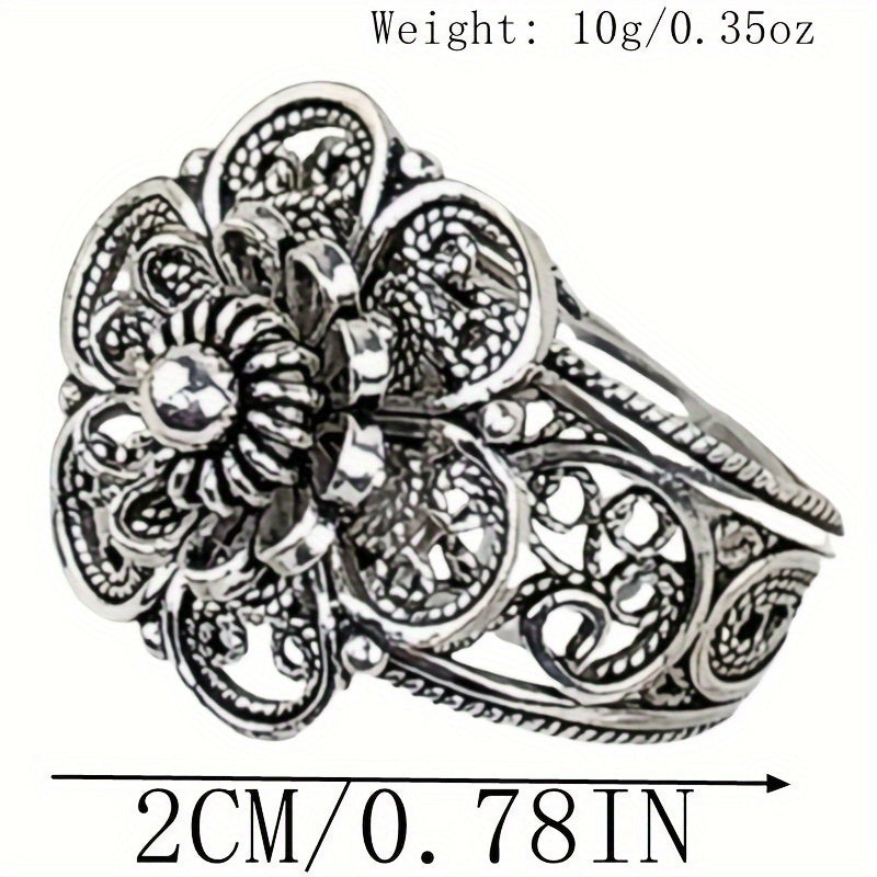 Sterling Silver Daisy Flower Ring with Filigree Details and Oxidized Finish