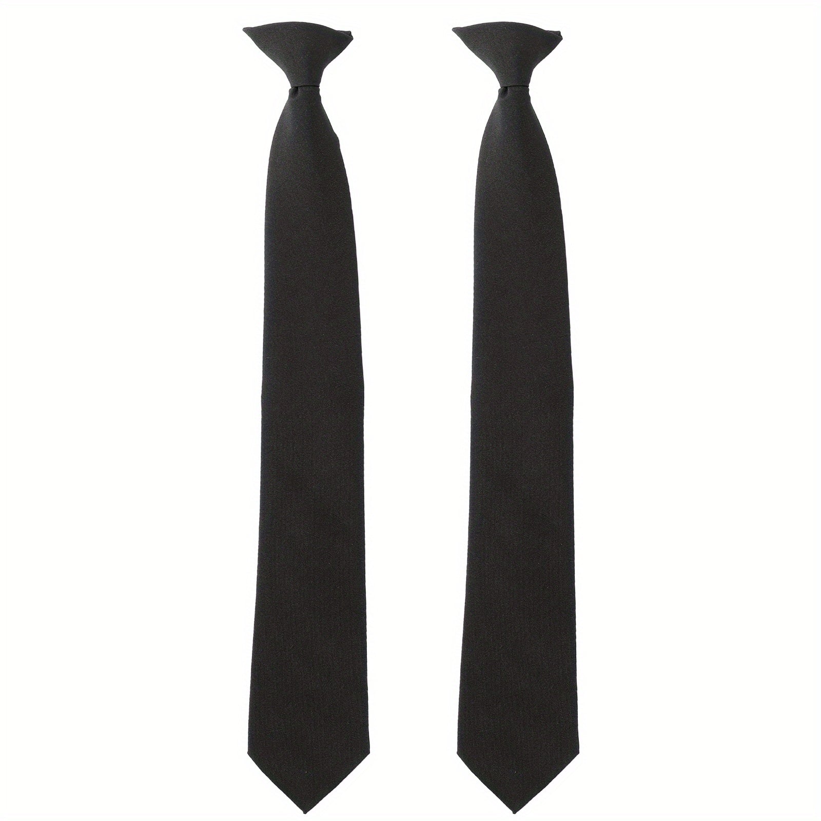 Set of 2 Men's Black Clip-On Neckties for Business Weddings and Formal Wear