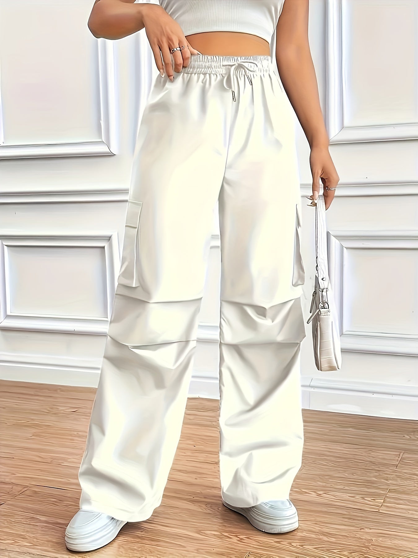 Women's Plus Size Cargo Pants Solid Color Wide Leg Fall Casual