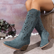 Women's Leather Slip-On Western Boots with Breathable Design for Summer and Travel