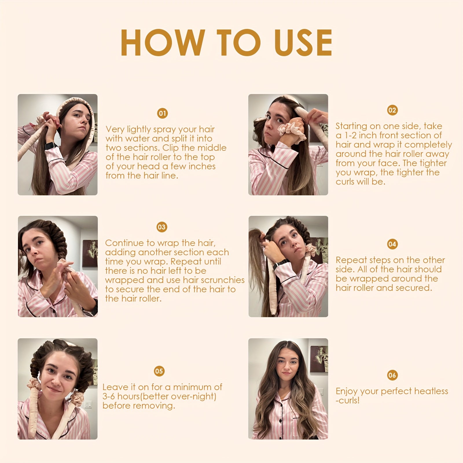 Conjunto de rulos de satén sin calor para mujeres y niñas con diadema y lazos para rizar