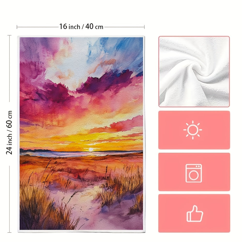 2 Dune Sunset Kitchen Towels Ultra Soft Absorbent 16x24 Inches