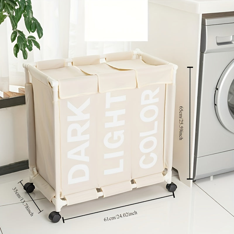Contemporary Rolling Laundry Sorter Cart with 3-Section Oxford Fabric Hamper