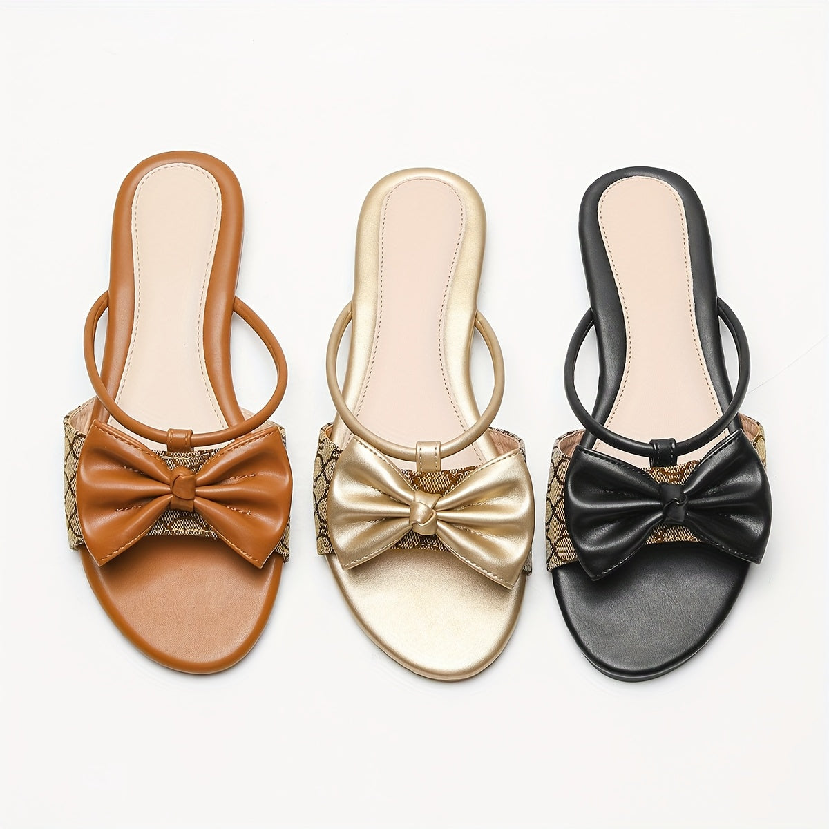 Women's Flat Sandals with Bowknot Canvas Slip-On Non-Slip Beach Slides