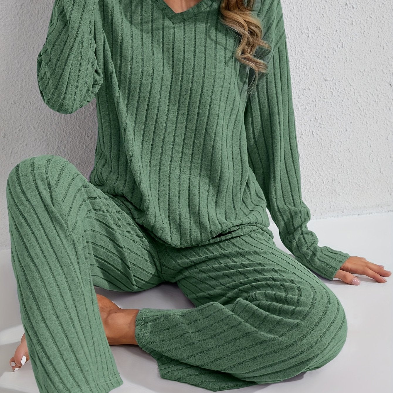 Women's Long Sleeve Pajama Set Solid Color Autumn Winter Large Size