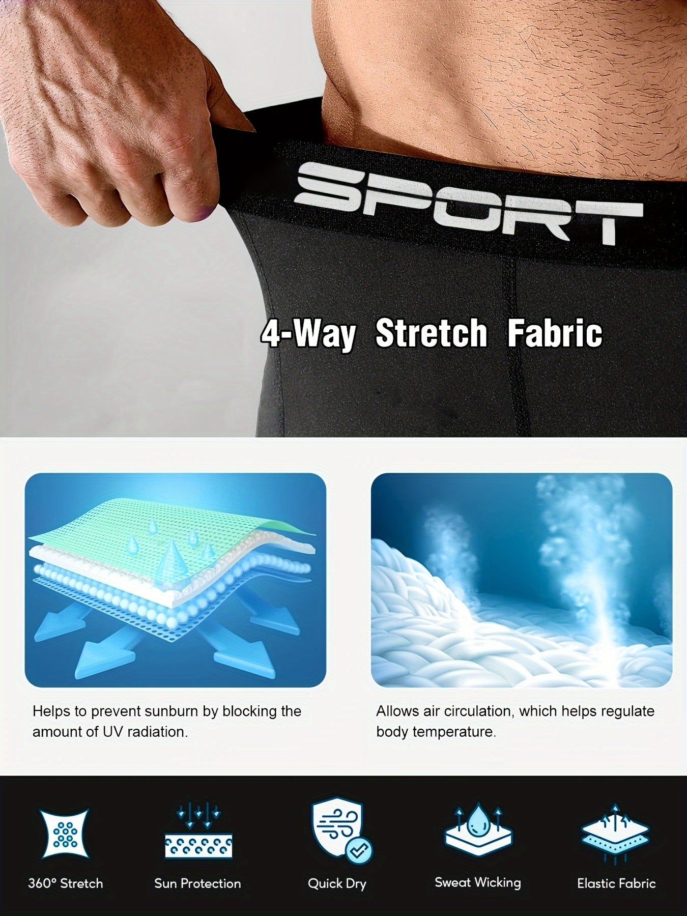 2 ta erkaklar uchun sport ichki kiyim to'plami, yuqori cho'ziluvchan polyester matodan tayyorlangan, bir rangda. Uzoq qo'lqopli siqish ko'ylagi va yugurish, basketbol, mashg'ulotlar va ochiq havoda foydalanish uchun leggingsni o'z ichiga oladi.