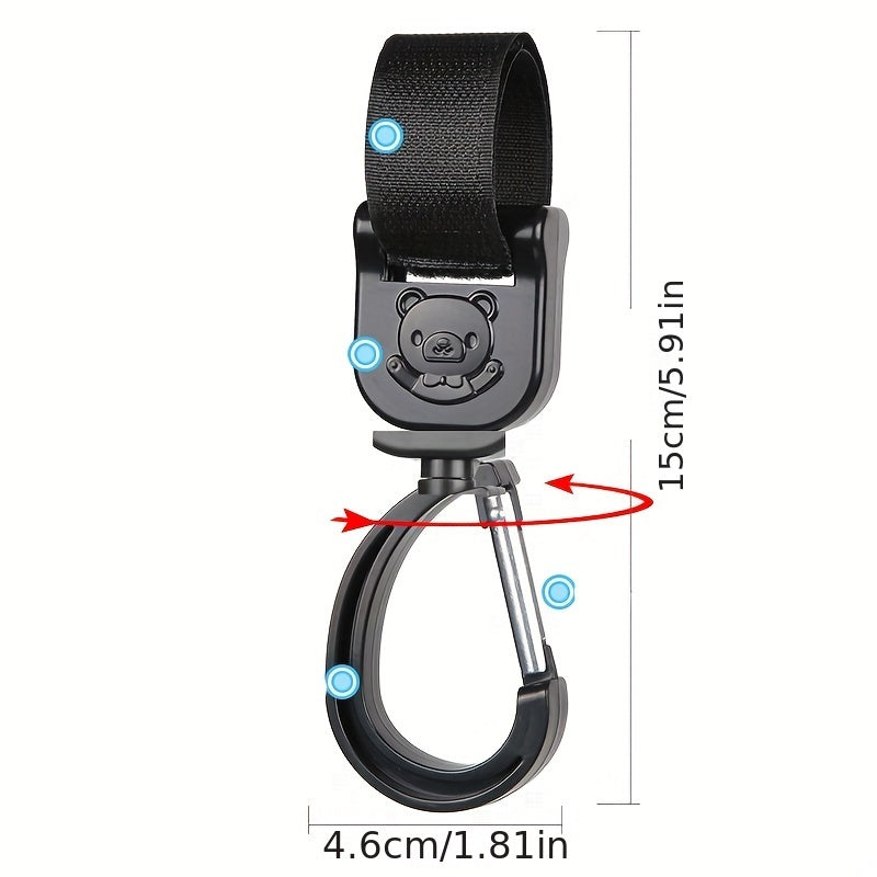 Paquete de 2 ganchos para cochecito con clips de mosquetón de metal, negro y rosa, accesorios