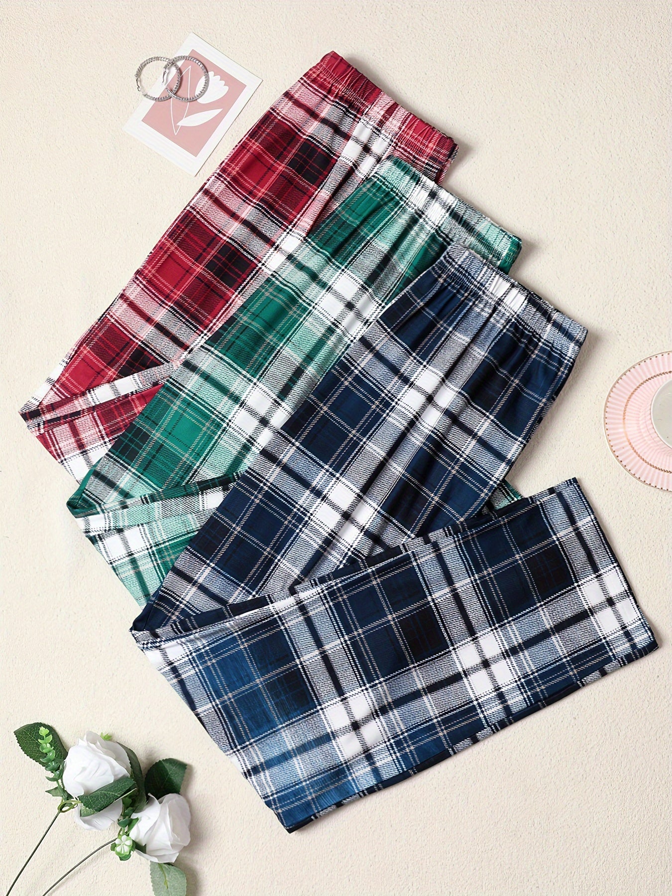 Men's Plaid Pajama Pants 3-Pack Medium Stretch Knit Assorted Designs
