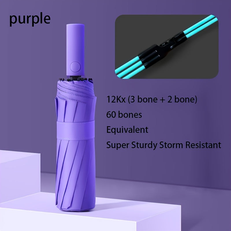 Automatic Umbrella for Men and Women 60 Bone Reinforced Windproof UV Protection Durable with Stylish Handle