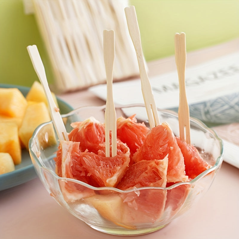 Bamboo Fruit Forks Set for Weddings Birthdays and Parties 100 Pieces
