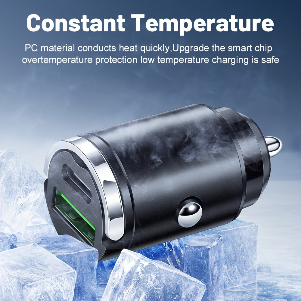 2-in-1 Car Charger with PD Fast Charge USB and Type C Quick Charge 3.0 Mini Hidden Design