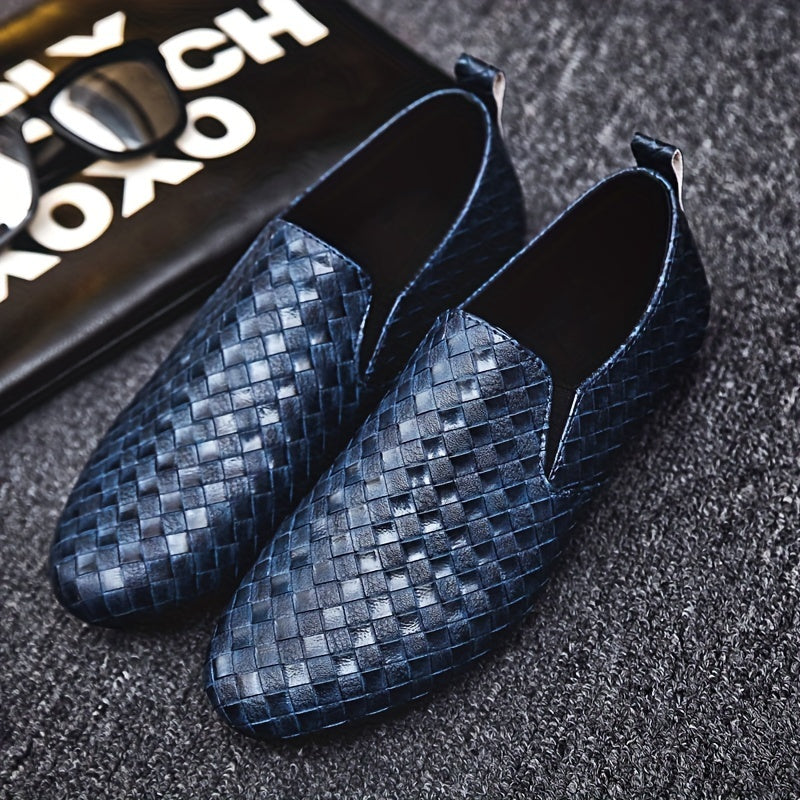 Men's Casual Shoes Low Top Slip-On Rubber Sole Plaid Fabric Upper