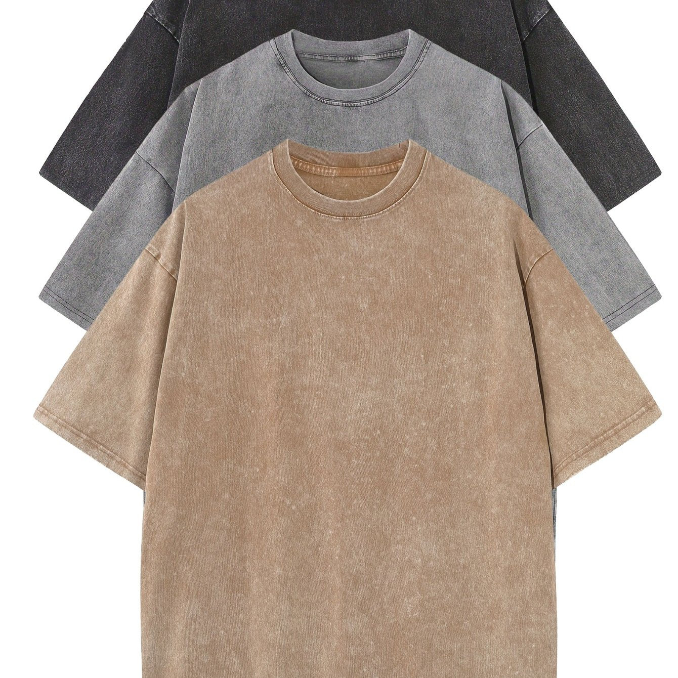 3 ta erkaklar uchun keng kesimli paxta T-ko'ylaklar, bir rangda, qisqa yengli, yumshoq bo'yinli, mashinada yuvish mumkin - yozgi ochiq havoda faoliyatlar uchun mukammal