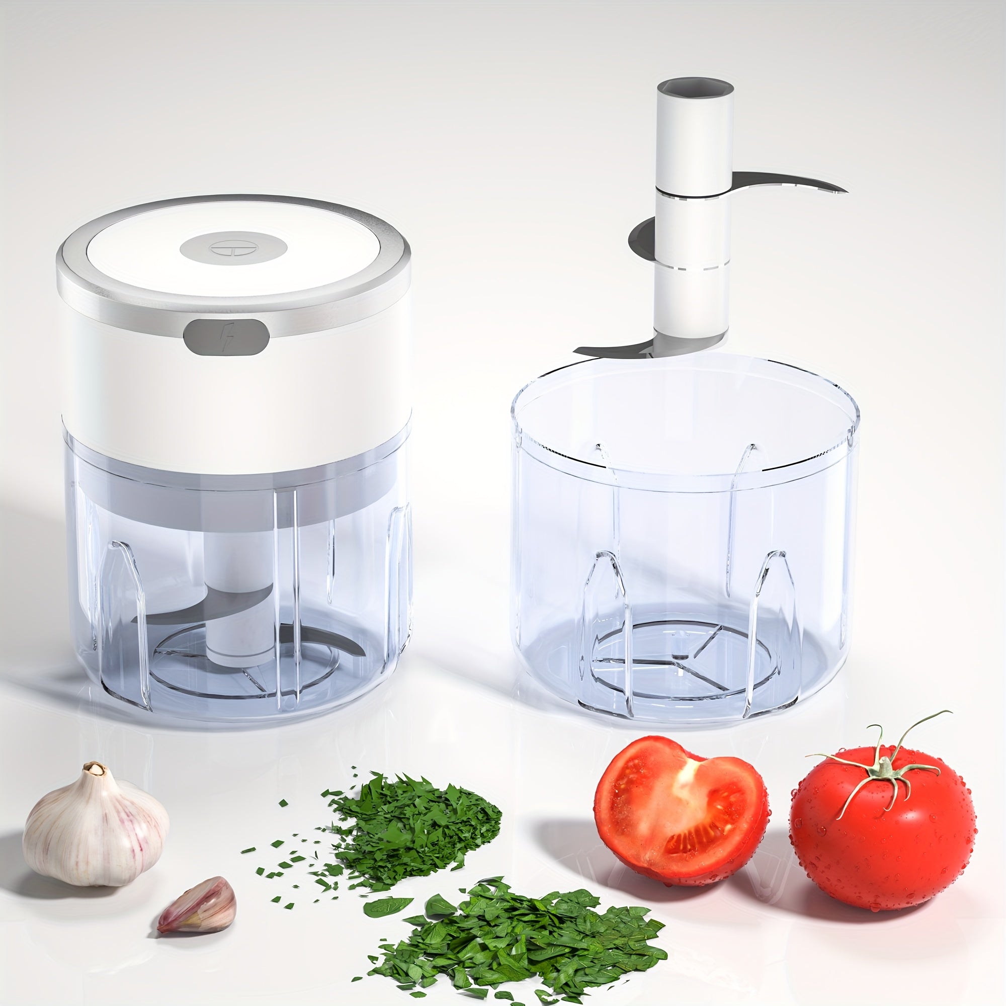 Elektr garlic maydalagich, qayta tiklanadigan USB, 1200 RPM, shaffof oshxona asbobi