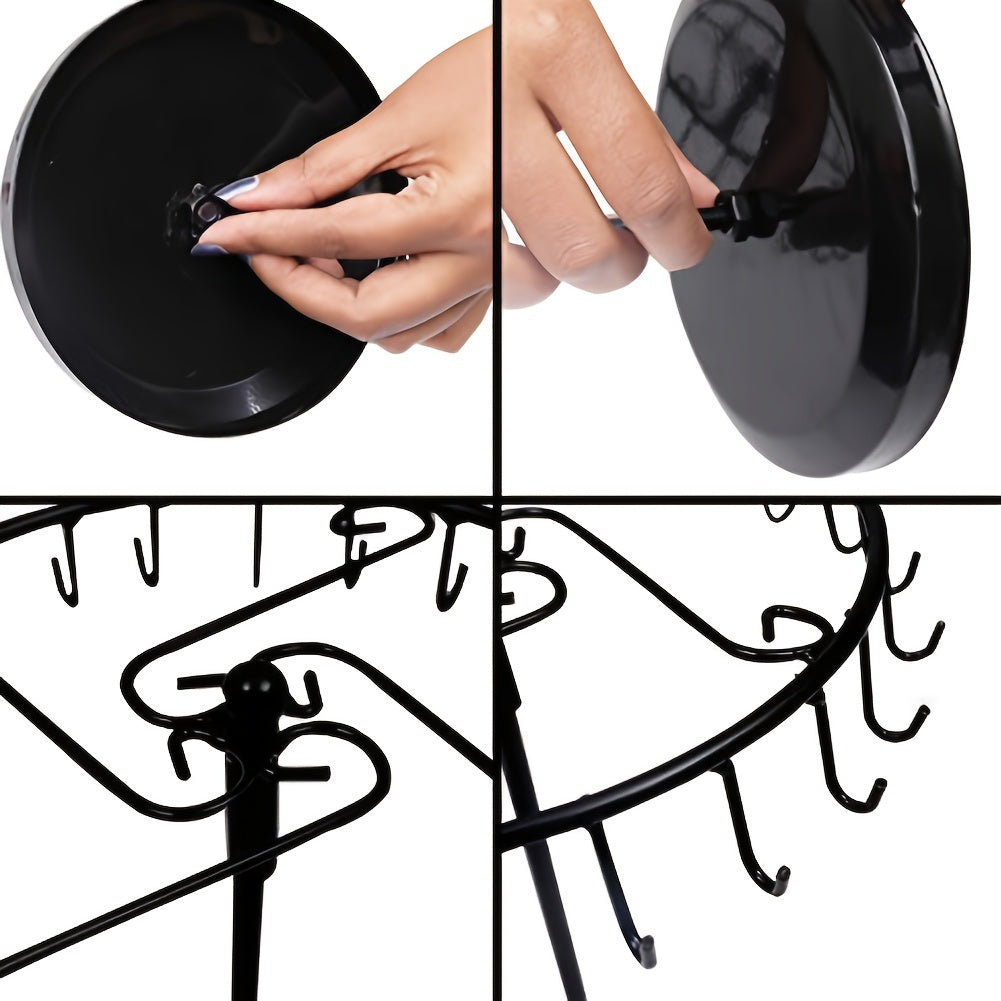 Rotating Jewelry Organizer for Necklaces and Bracelets Black Plastic Space-Saving Storage