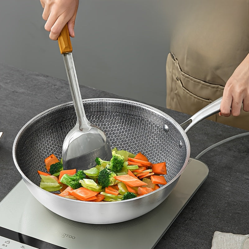 Stainless Steel Honeycomb Wok Non-Stick Induction Gas Stove Compatible Lightweight