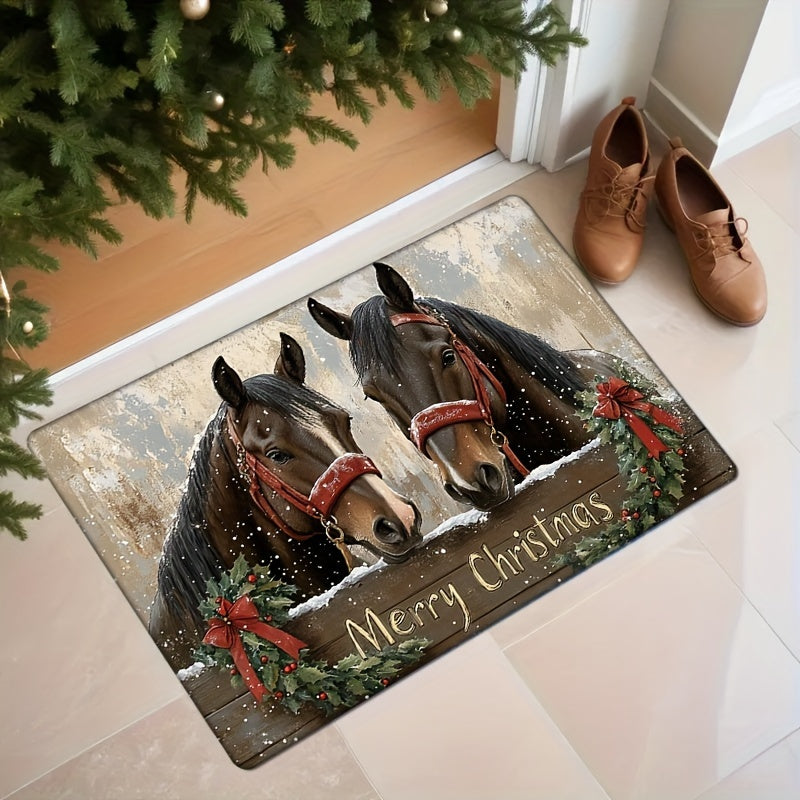 Holiday Christmas Horse Doormat Non-Slip Washable Water-Resistant for Kitchen or Living Room