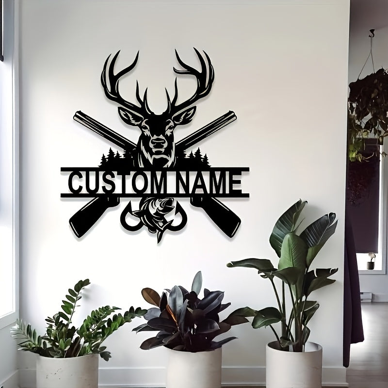 Personalized Deer Wall Art Metal Wildlife Hanging Decor Black Hunting Theme Home Kitchen