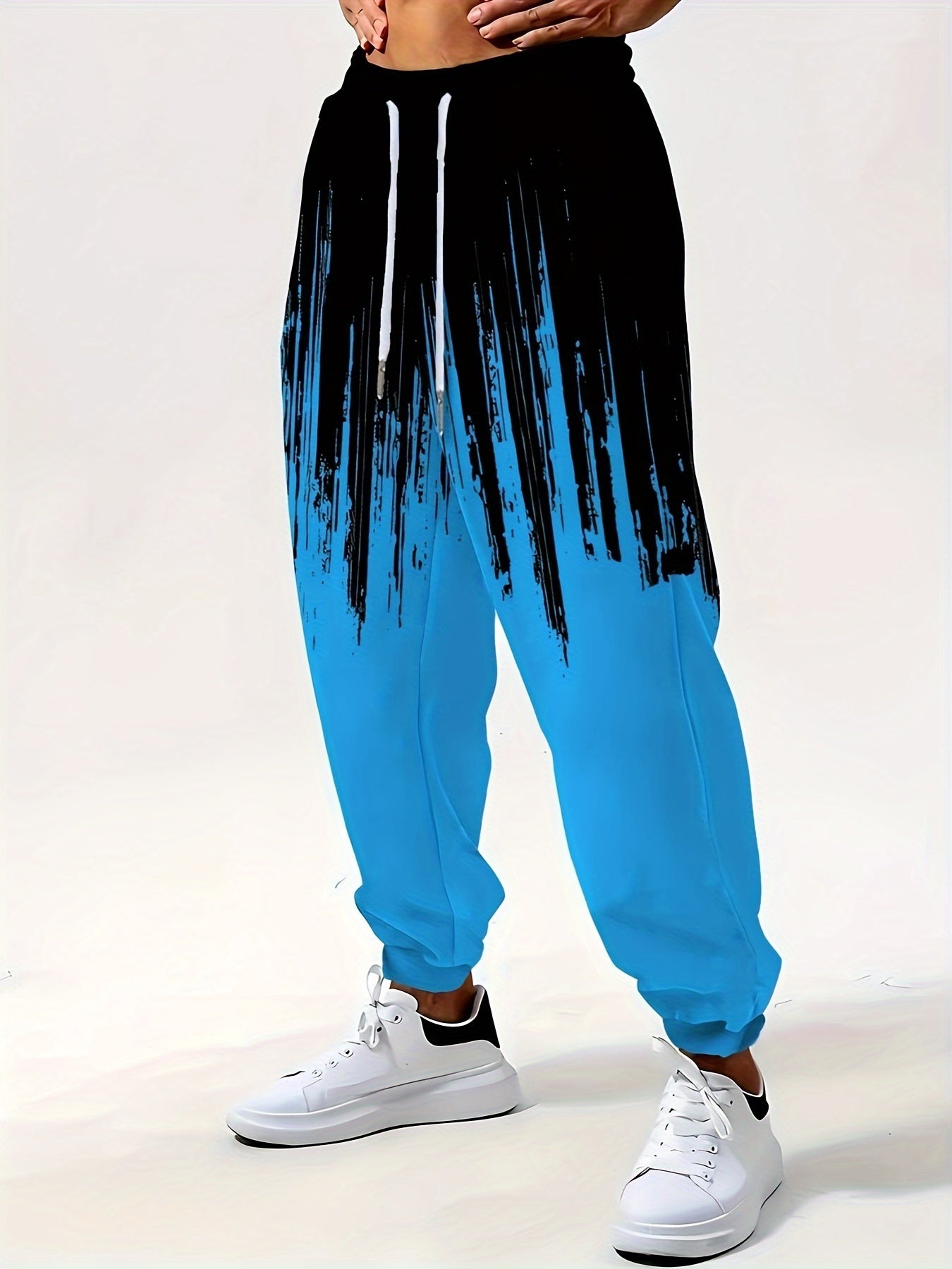 Мужские спортивные штаны с цветными блоками и принтом, полиэстер спандекс, свободный крой, шнурок, карманы, всесезонные, спортивные, повседневные