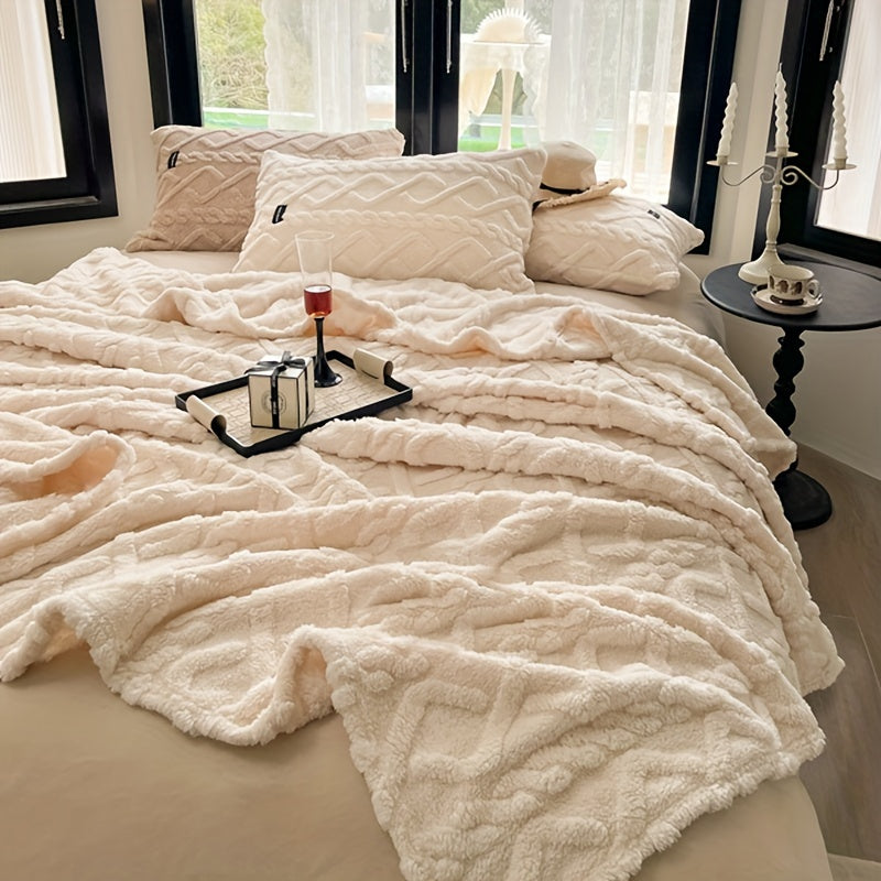 White Ultra-Soft Taffeta Throw Blanket for Bed Sofa Napping Lightweight Cozy Warmth