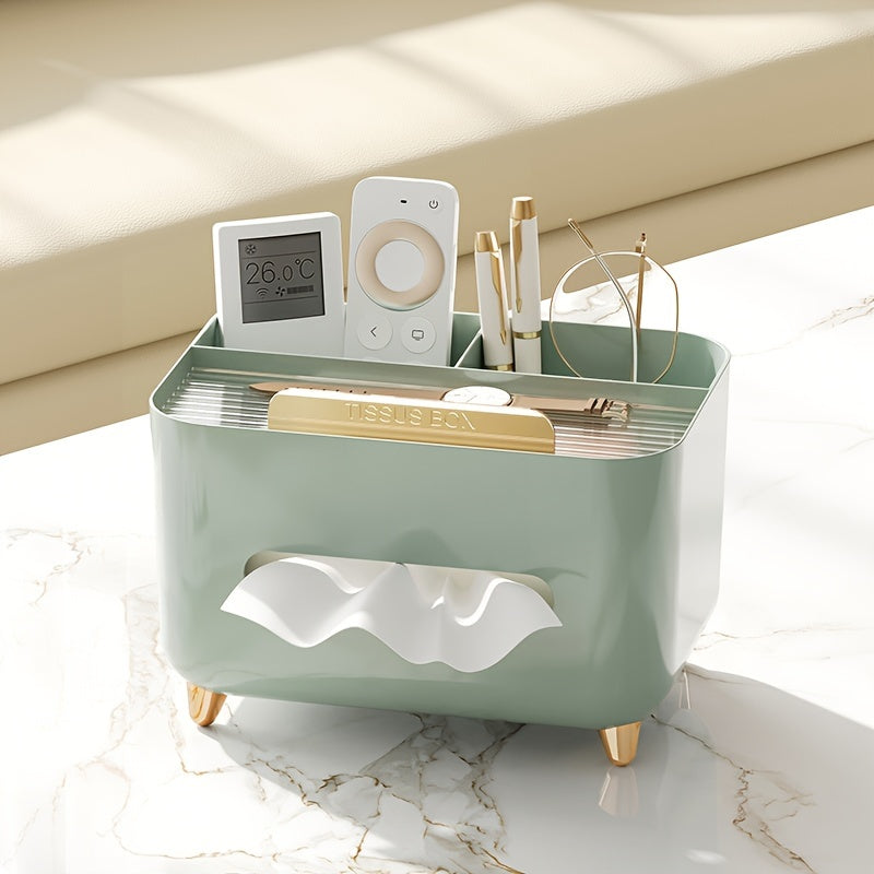 Multifunctional Desktop Organizer with Tissue Box and Remote Storage Plastic