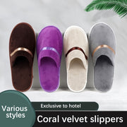 Unisex Coral Fleece Disposable Slippers Thick Warm Non-Slip for Home Travel