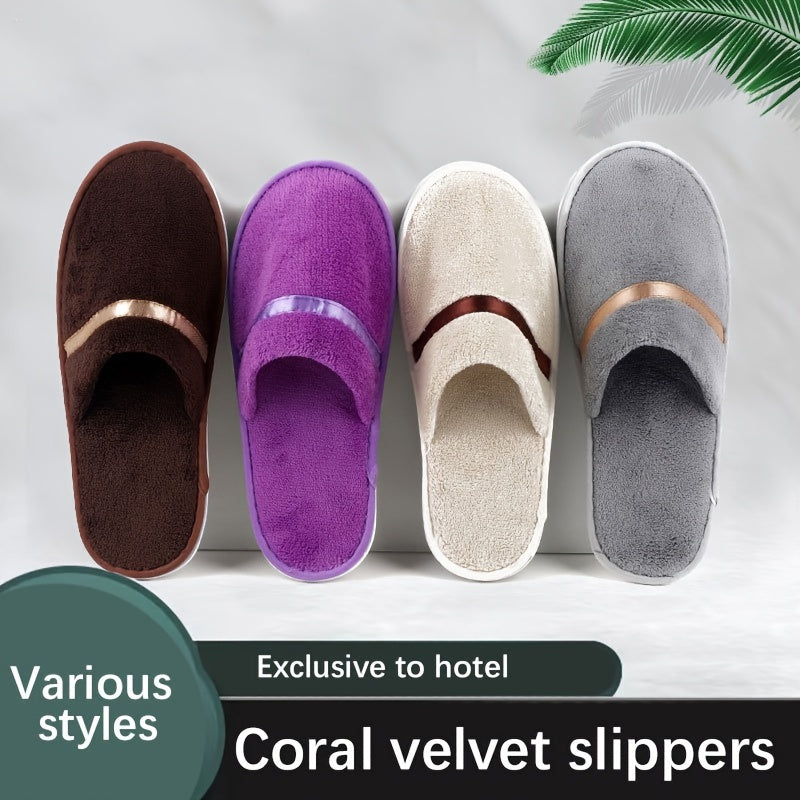 Unisex Coral Fleece Disposable Slippers Thick Warm Non-Slip for Home Travel