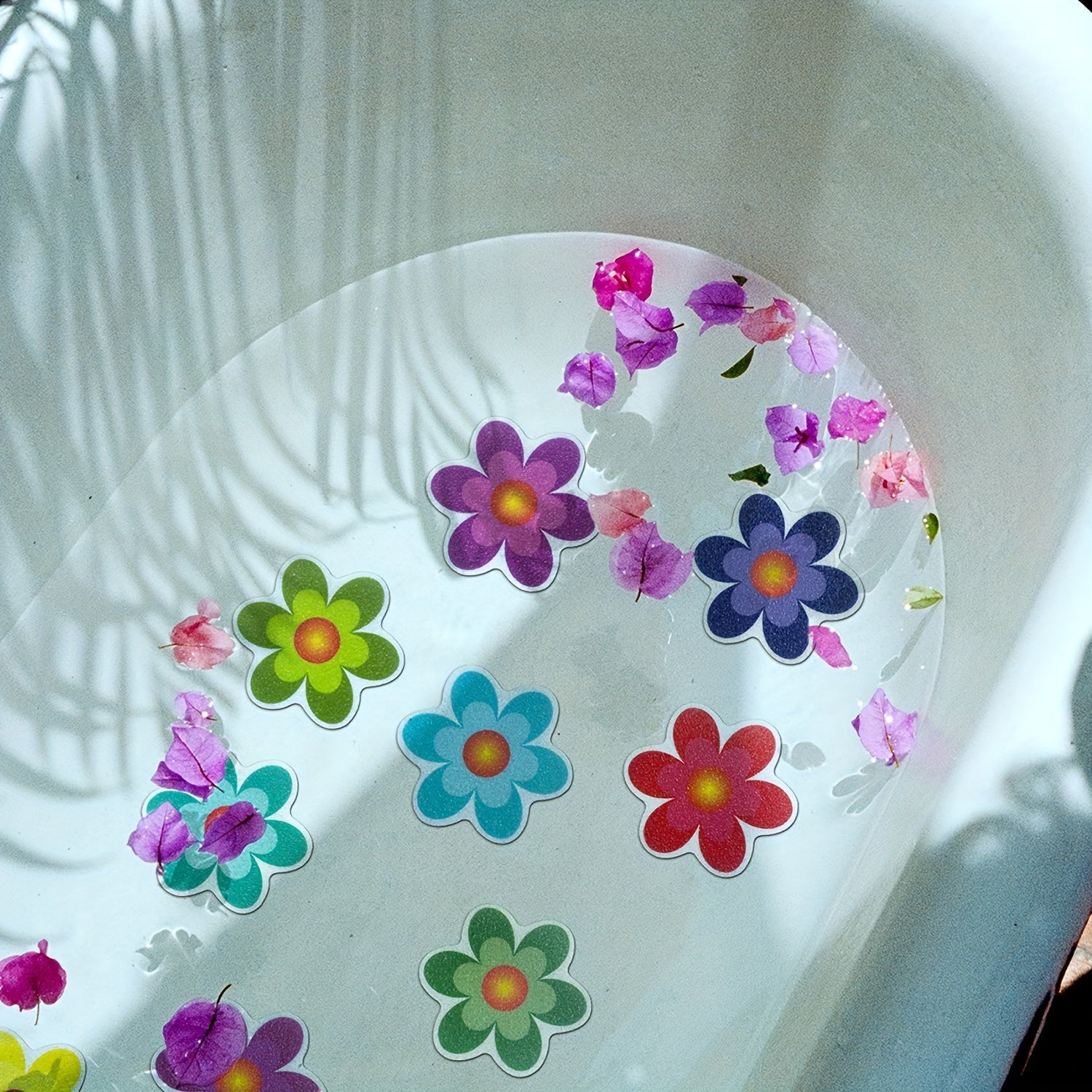 Rang-barang gullar o'z-o'zidan yopishadigan, sirpanmaydigan vannaxonasi mato, 10 ta paket, suv o'tkazmaydigan vinil pol uchun tutqichlar