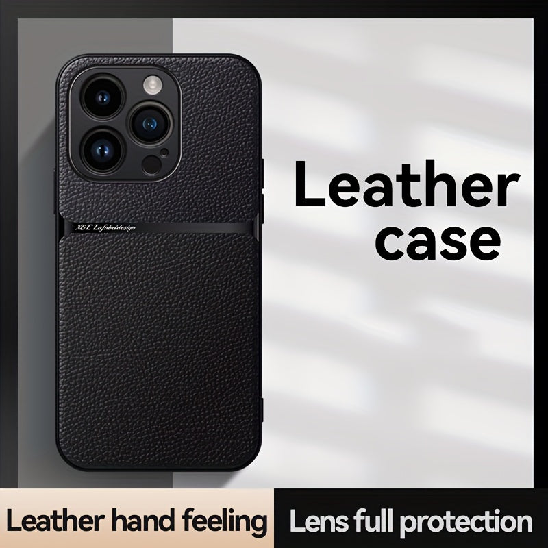 Luxury Faux Leather Magnetic Phone Case for iPhone with Lens Protection Shockproof Bumper