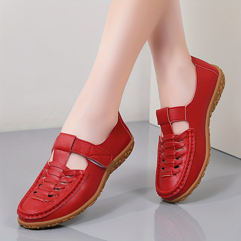 Women's Faux Leather Sandals - Retro Flat Shoes with Non-Slip Straps