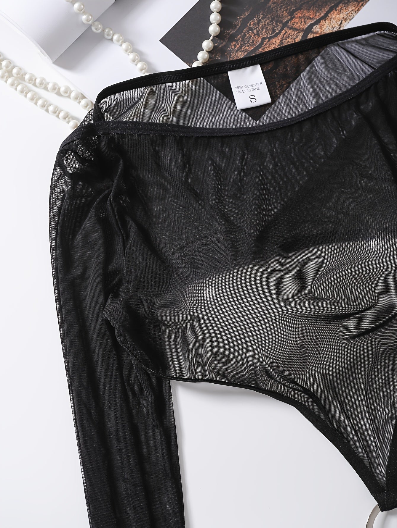 Women's Sheer Mesh Lingerie Set with Opaque Lining Polyester Elastane 2-Piece