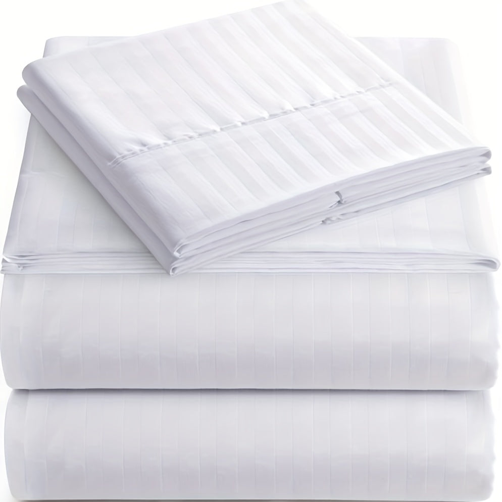 Luxury Striped Sheet Set 4 Pieces 1800 Thread Count Microfiber Deep Pockets Breathable