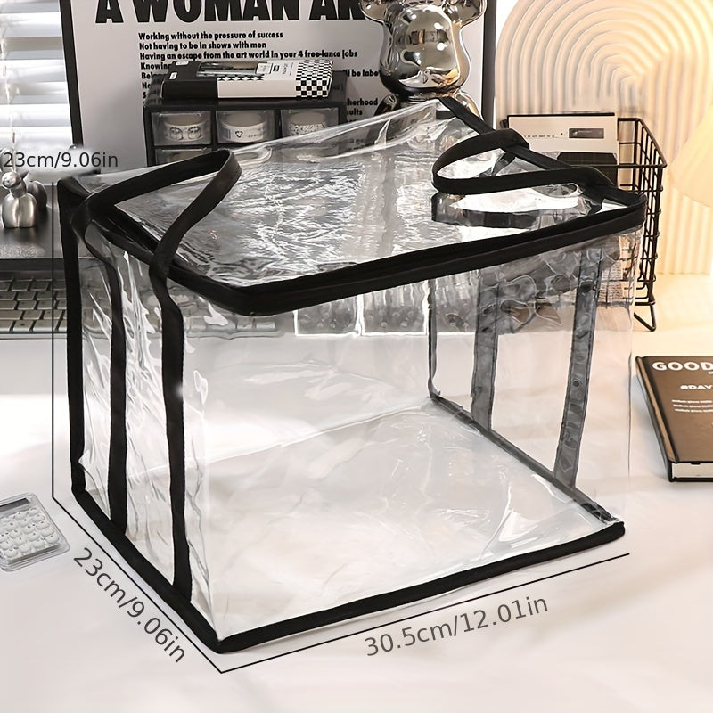 Gran bolsa de almacenamiento de PVC transparente con asas para ropa, juguetes y libros, borde negro