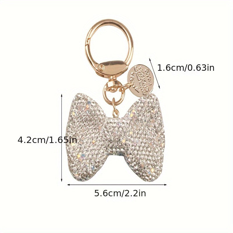 Llavero anillo de oro con lazo de rhinestone para bolsos y decoración de coche para mujeres