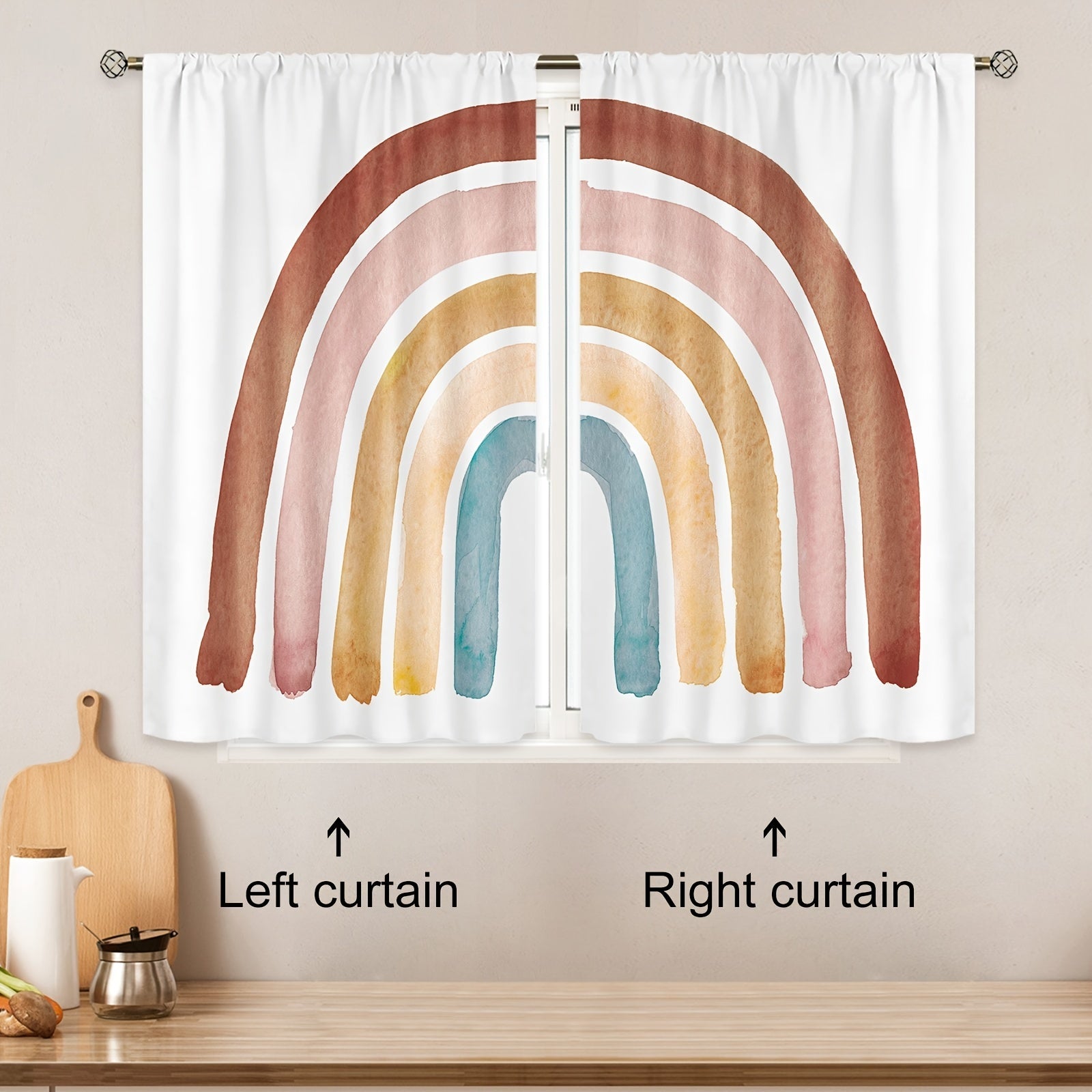 Bohemian Rainbow Cartoon Polyester Curtains 214x160cm 2 Pieces
