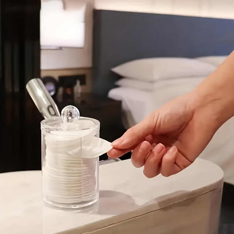 Clear Acrylic Makeup Organizer with Pad Swab Holder and Storage Jar