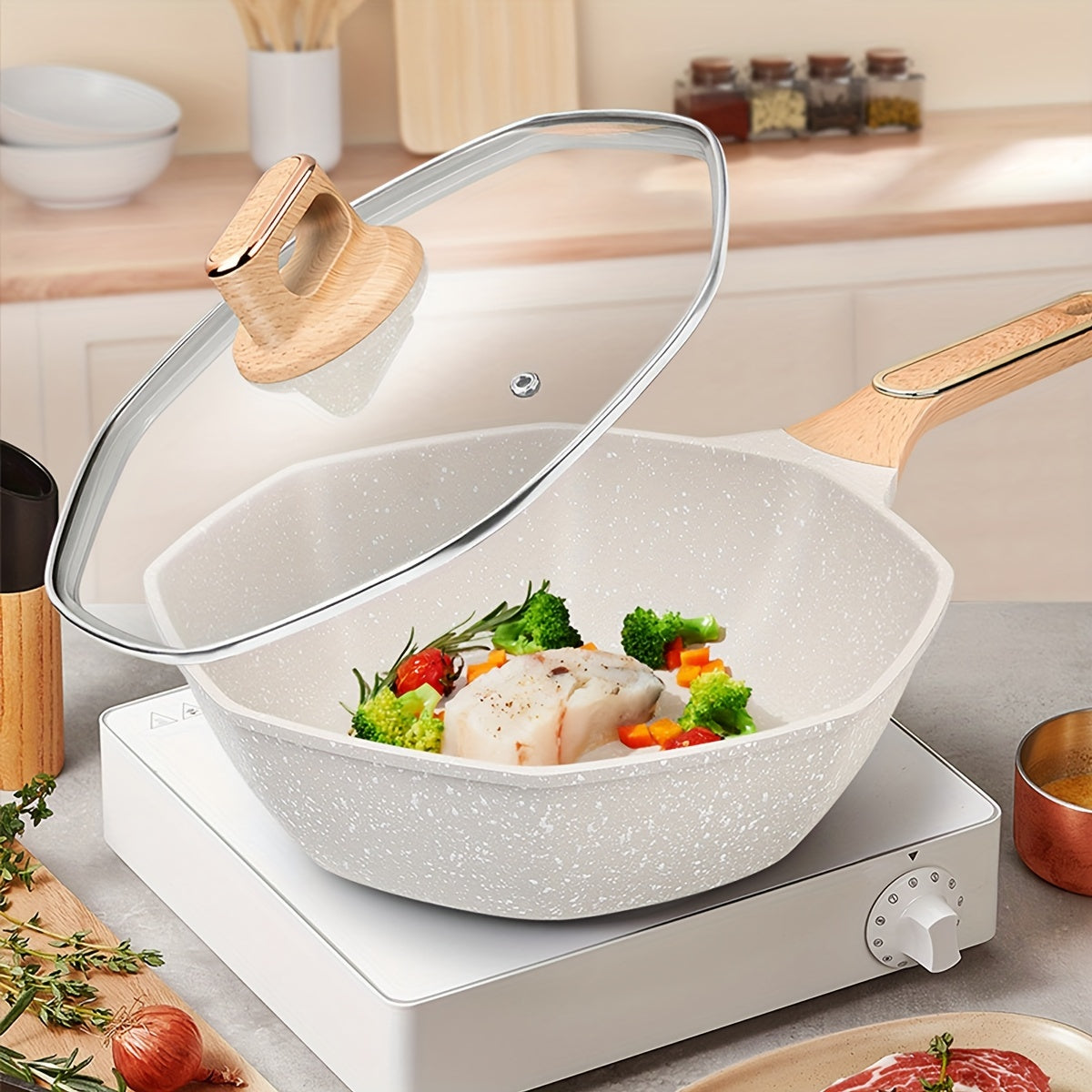 Sartén de aluminio fundido de 30cm con recubrimiento antiadherente y gran capacidad, apta para lavavajillas