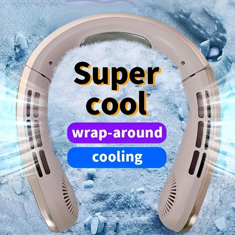 Rose Gold USB Neck Fan with 100 Speeds, LED Display, Fast Charging