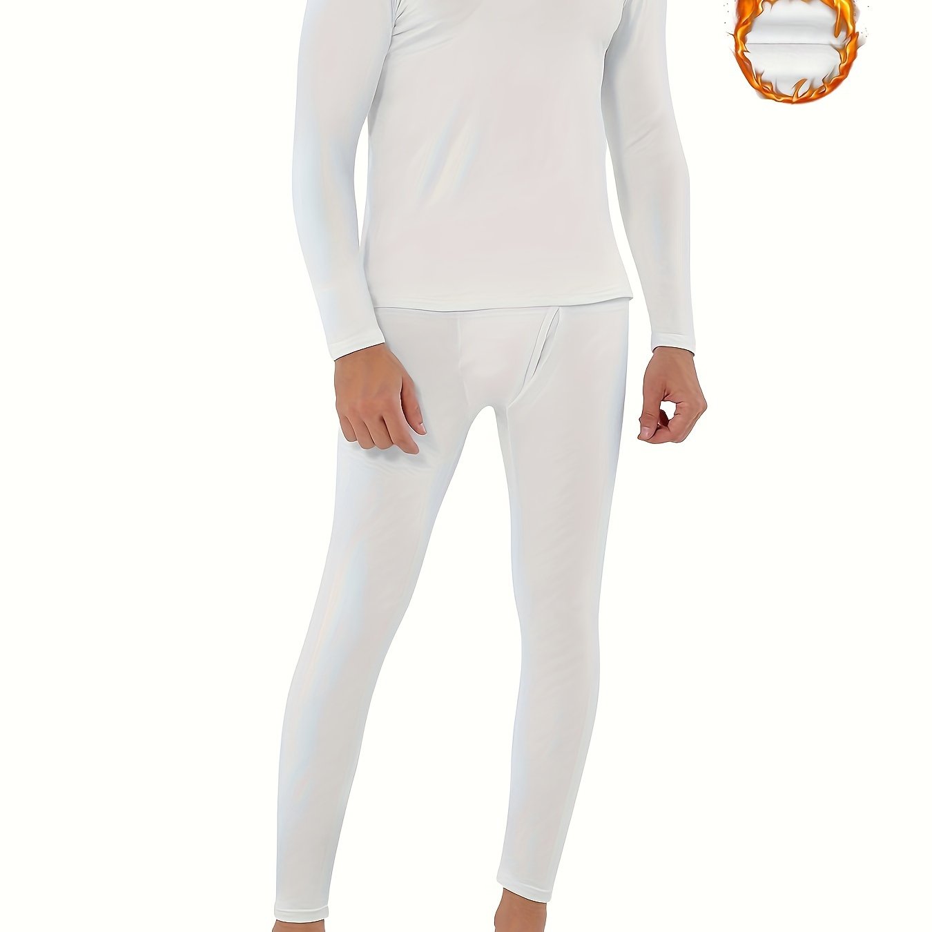 Men's Winter Thermal Underwear Set Long Sleeve Top and Pants Solid Color Polyester Spandex