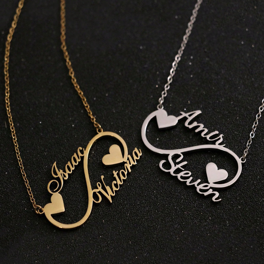Personalized Stainless Steel Infinity Necklace with Heart Pendant for Women