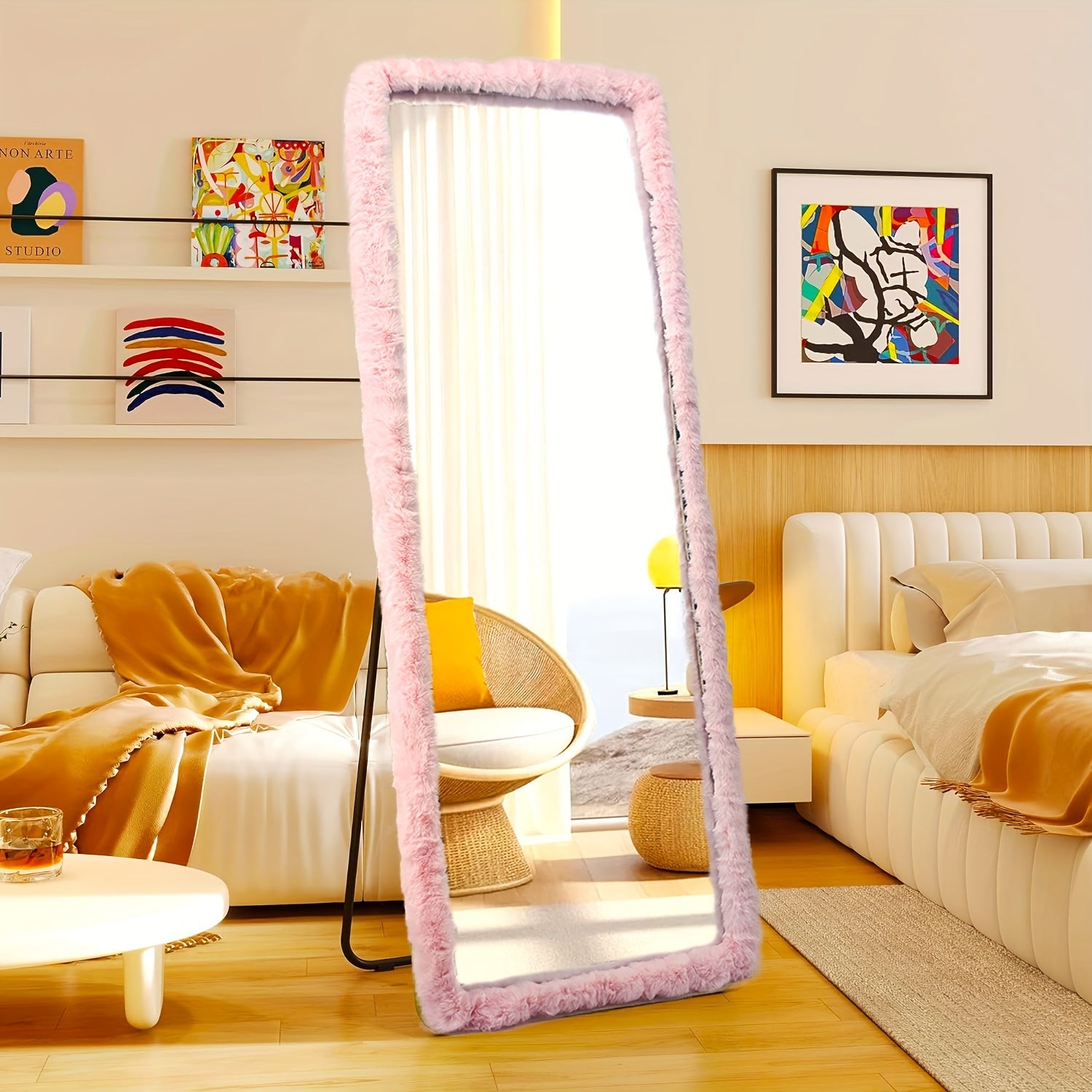 Ultra-Soft Mirror Cover for 162.56cm x 53.34cm Mirrors Non-Slip Fluffy Gift for Girls