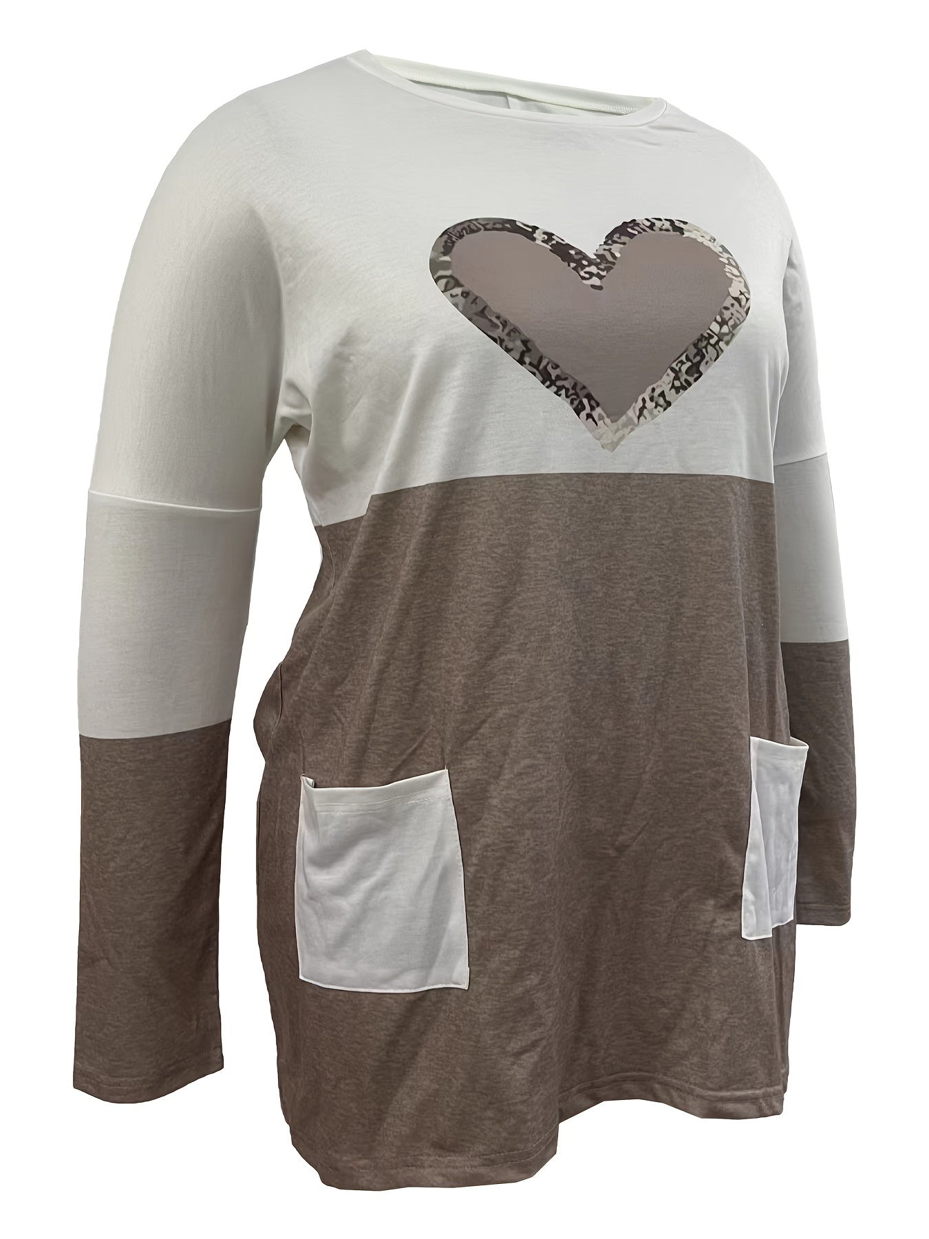 Women's Long Sleeve T-Shirt Heart Print Color Block Fall Winter Easy Care