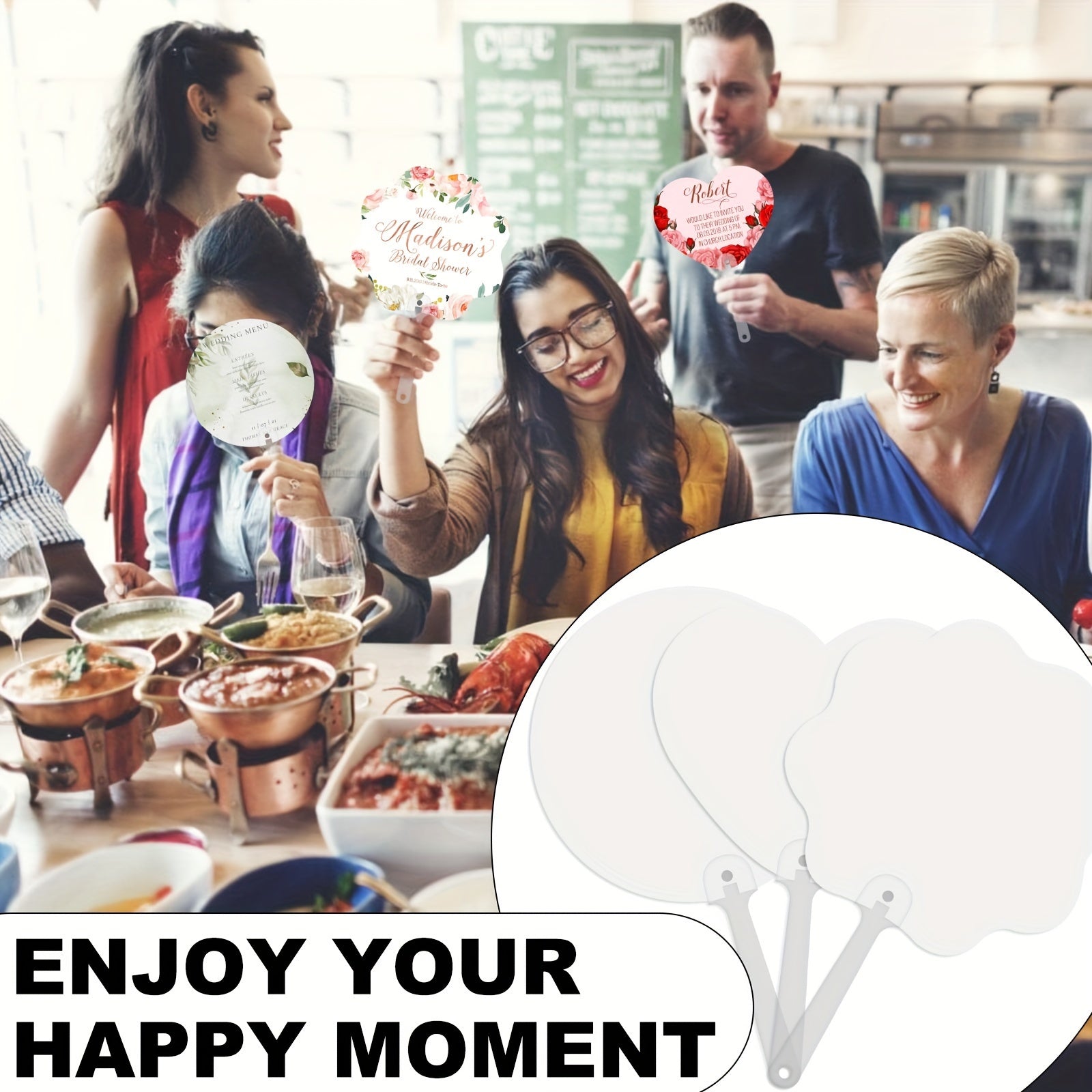 Set of 6 Double-Sided Sublimation PET Plastic Handheld Fans for Parties and DIY Projects