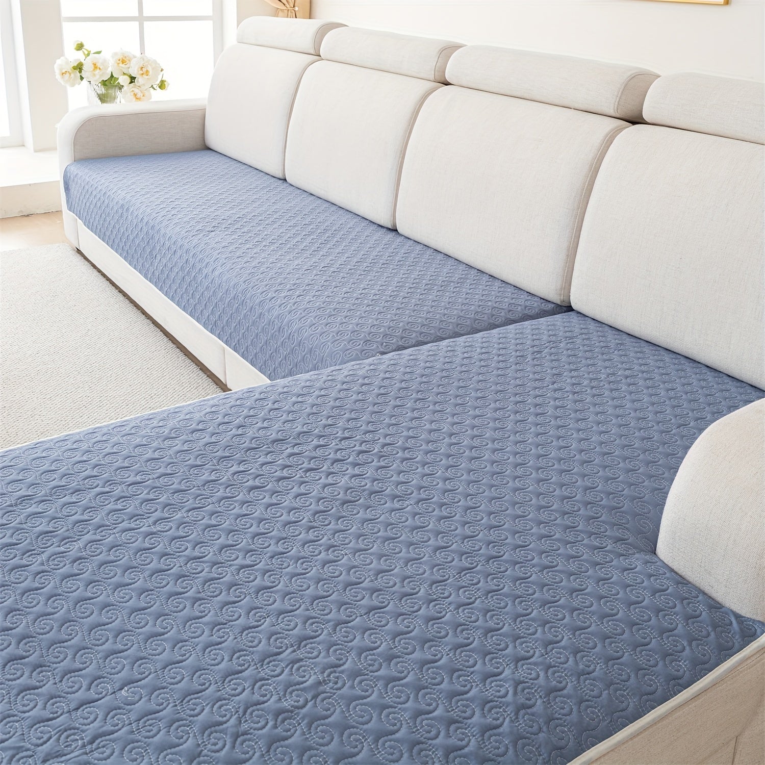 Геометрические круговые стеганые чехлы для диванов с нескользящей поверхностью - набор из 2 штук, дружелюбные к домашним животным, машинная стирка, полиэстер, совместимы с угловыми диванами, защита для гостиной
