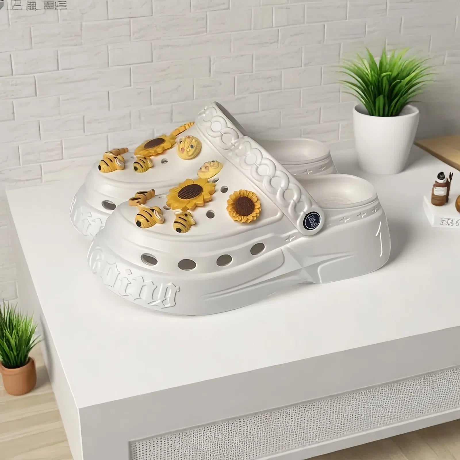 Women's EVA Summer Shoes with Sunflower Bee Design and Thick Sole