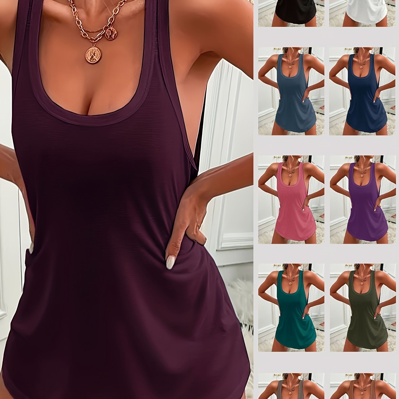 Women's Sleeveless Lounge Dress with Crew Neck, Solid Polyester, All-Season Elegant Loungewear