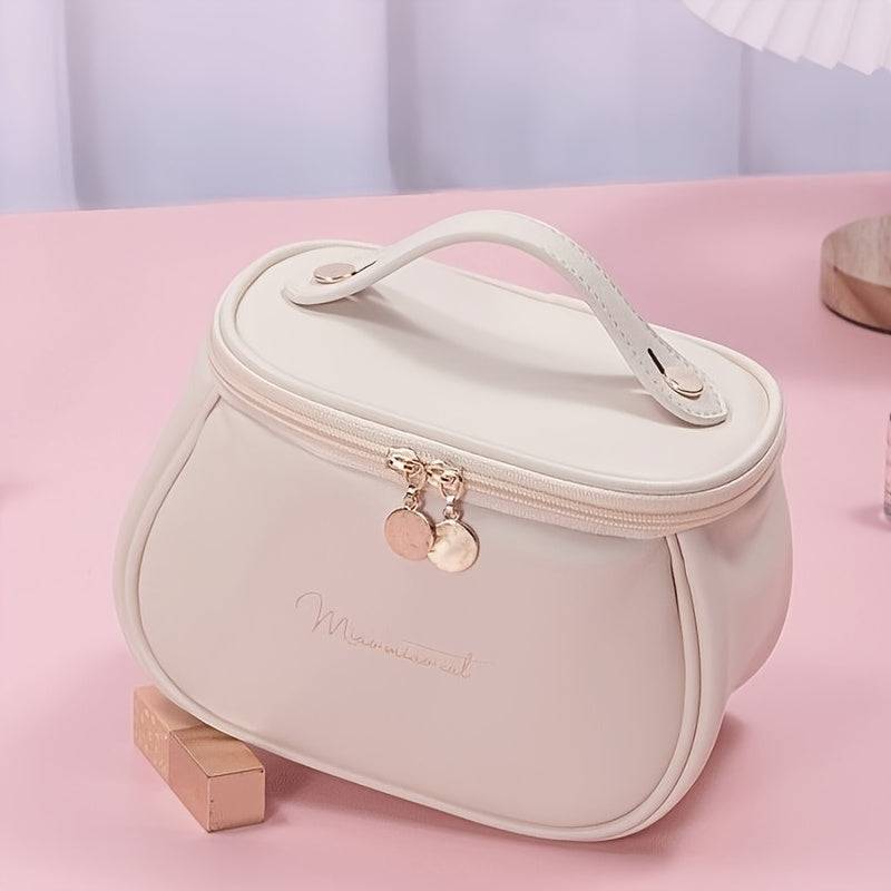 Waterproof Large-Capacity Makeup Bag for Travel with Elegant Design in Black Pink Apricot Dark Brown